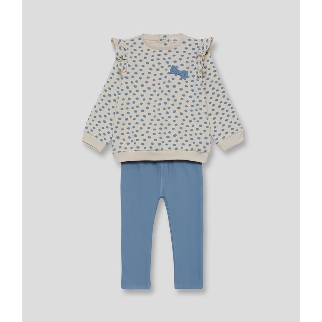 Conjunto bebé niña Street Monkey 522151013 Sudadera beige con lunares y leggins celestes