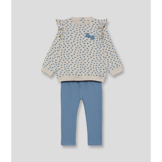 Conjunto bebé niña Street Monkey 522151013 Sudadera beige con lunares y leggins celestes