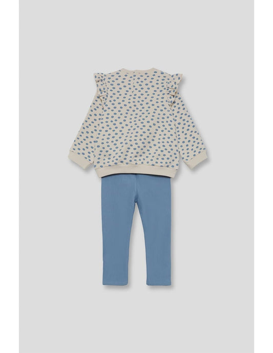 Conjunto Street Monkey Baby Girl 522151013 Sweatshirt bege às bolinhas e leggings azul claro