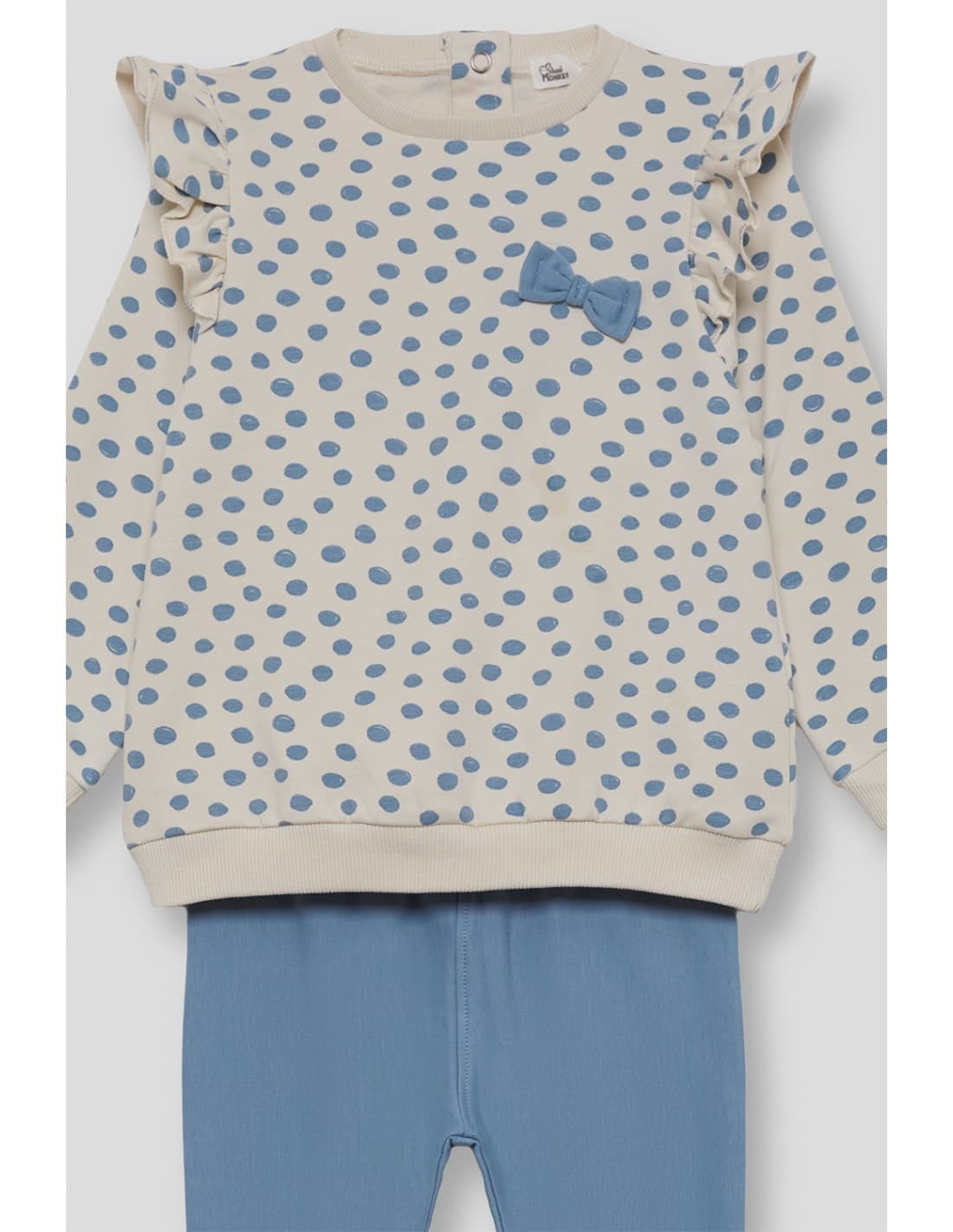 Conjunto bebé niña Street Monkey 522151013 Sudadera beige con lunares y leggins celestes