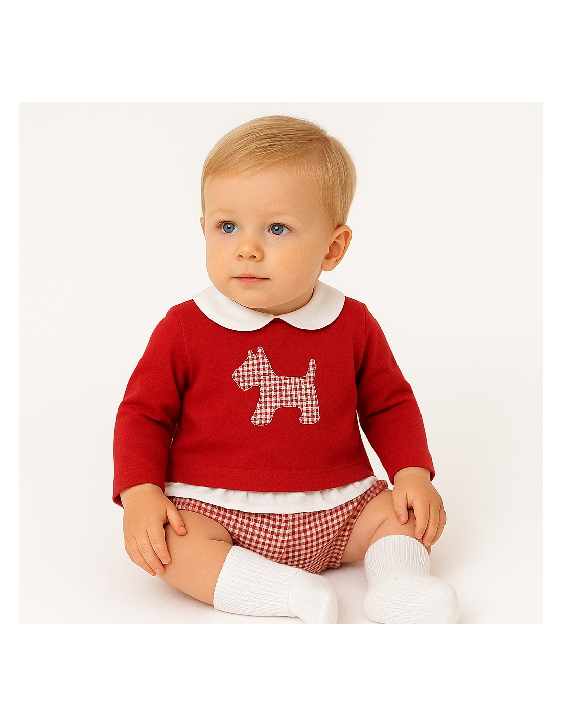 Alma Petit 522107010 Conjunto Star Baby Boy T-shirt Branca e Calções Xadrez 