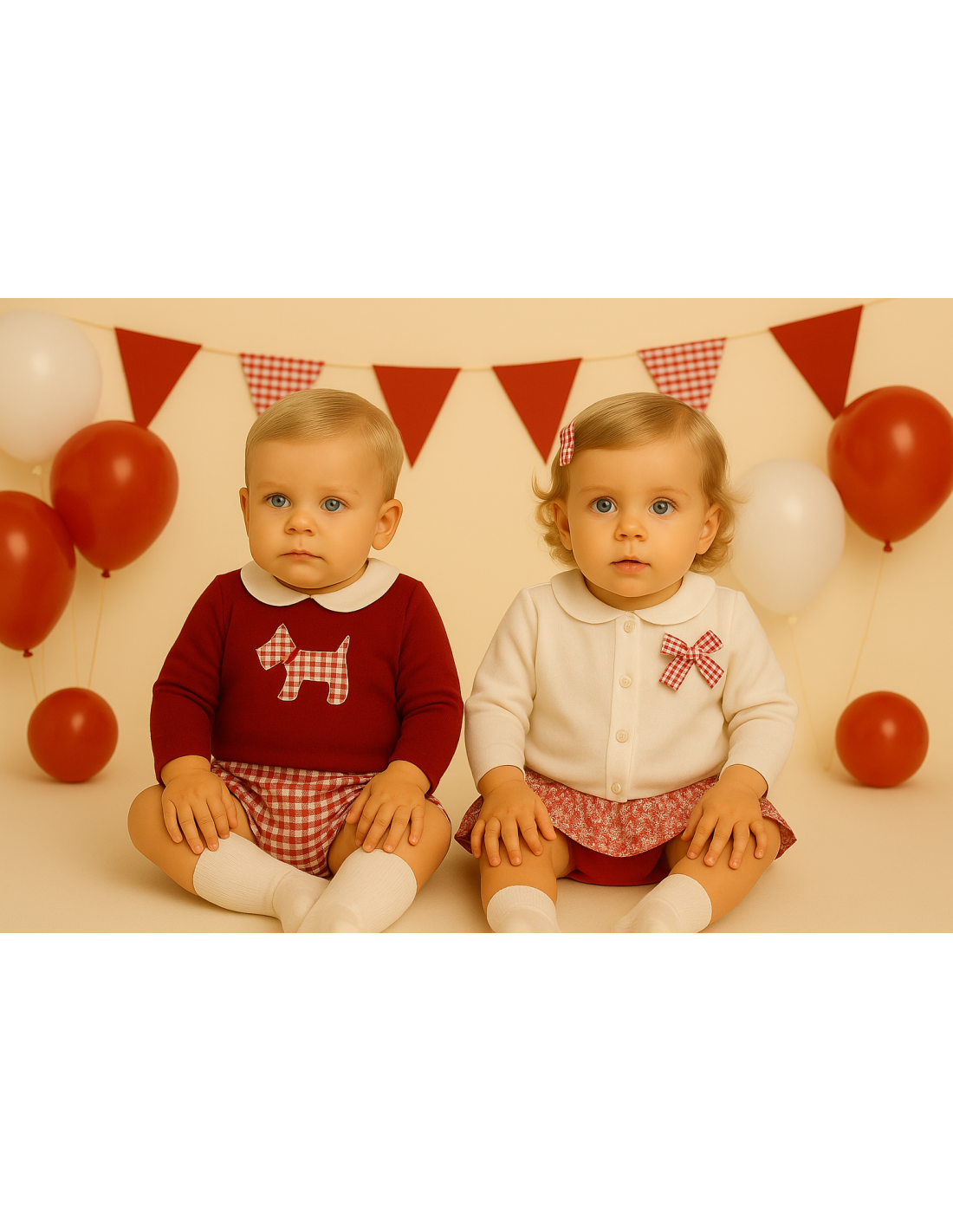 Alma Petit 522107010 Conjunto Star Baby Boy T-shirt Branca e Calções Xadrez 