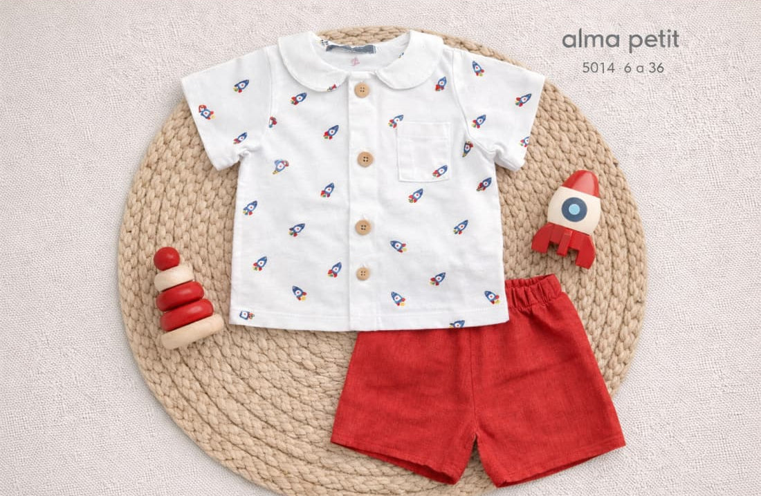 Conjunto bebé niño camisa y short cohetes – Alma Petit 622005014