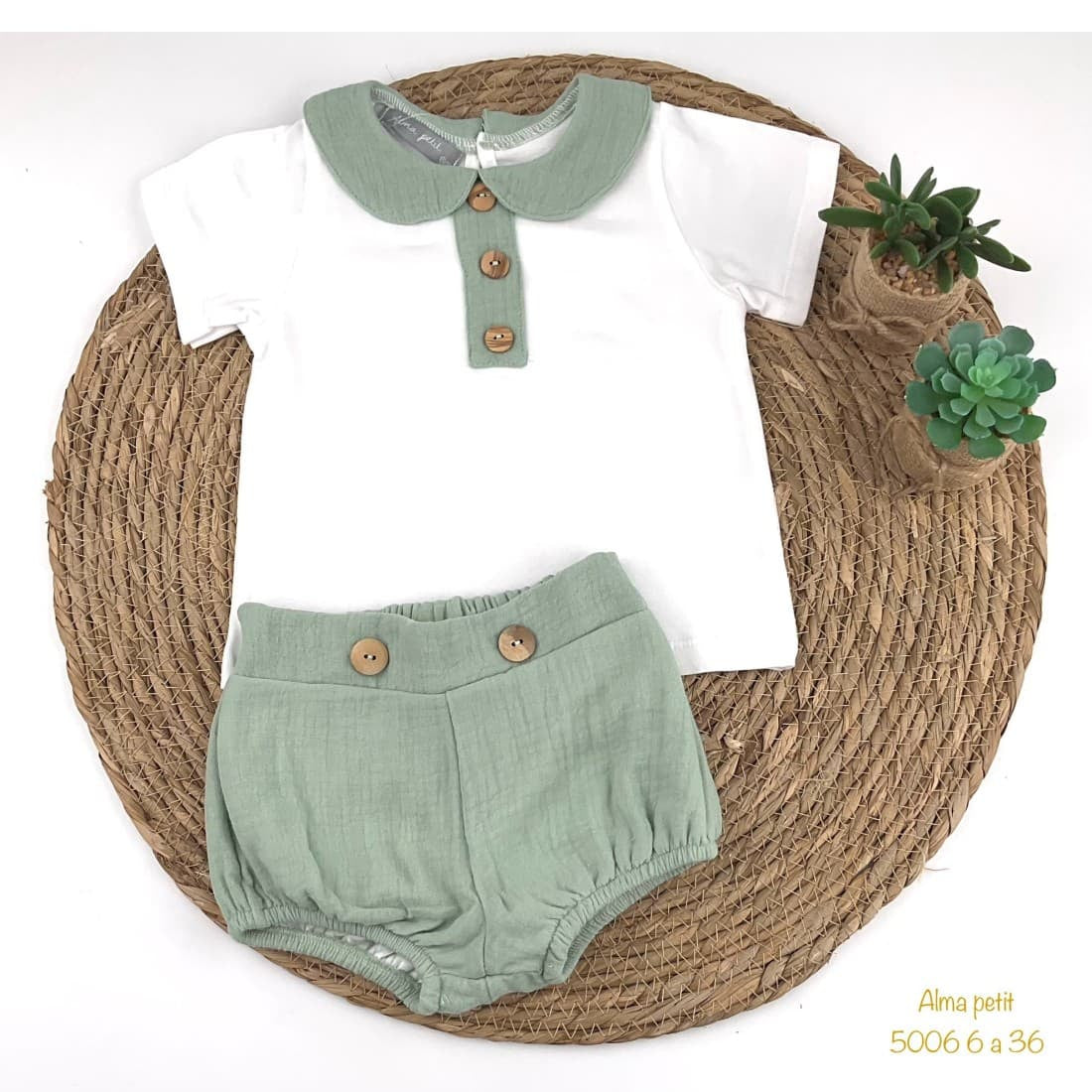 Conjunto bebé niño bambula camiseta y pantalón corto – Alma Petit 622005006