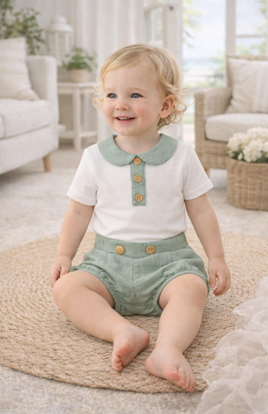 Conjunto bebé niño bambula camiseta y pantalón corto – Alma Petit 622005006