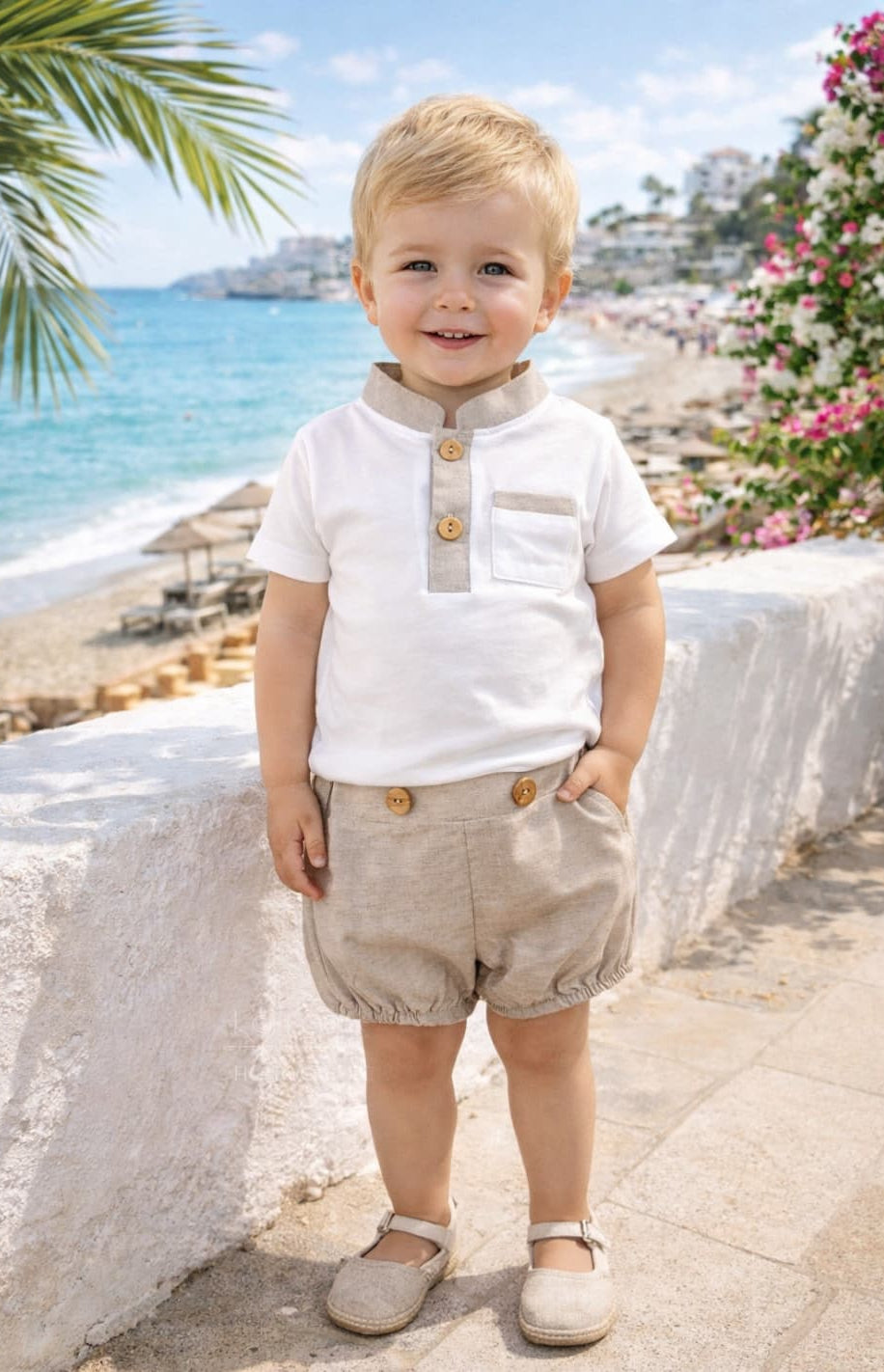 Conjunto bebé niño lino camiseta y pantalón corto – Alma Petit 622005008