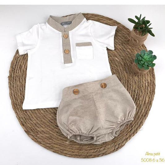 Conjunto bebé niño lino camiseta y pantalón corto – Alma Petit 622005008
