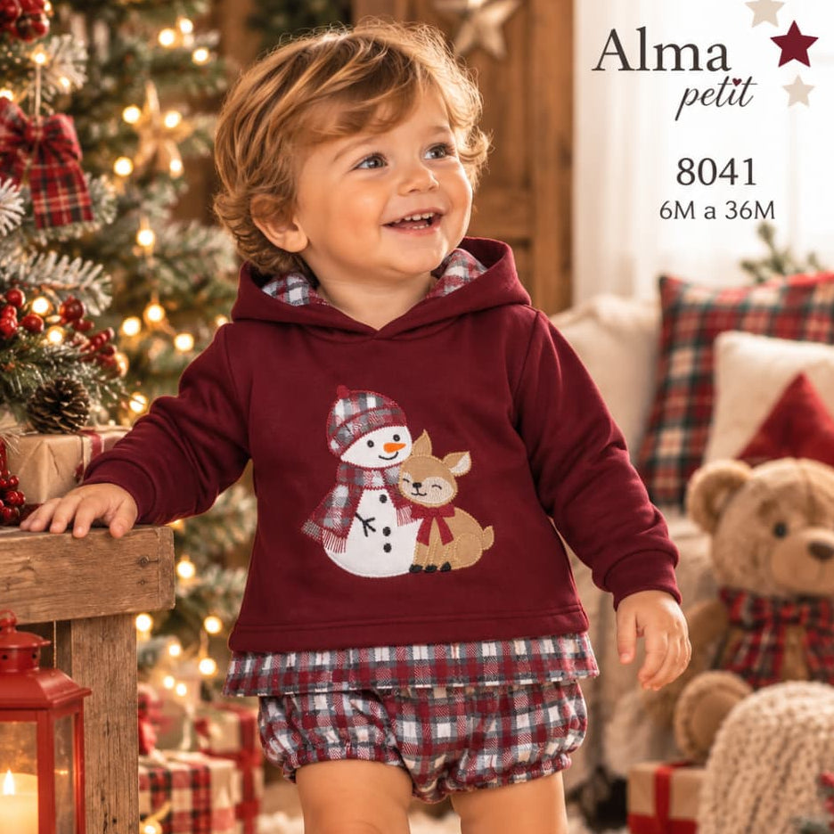 Conjunto navideño para bebé niño con sudadera y pantaloncito de cuadros Alma Petit (Ref. 622108041)