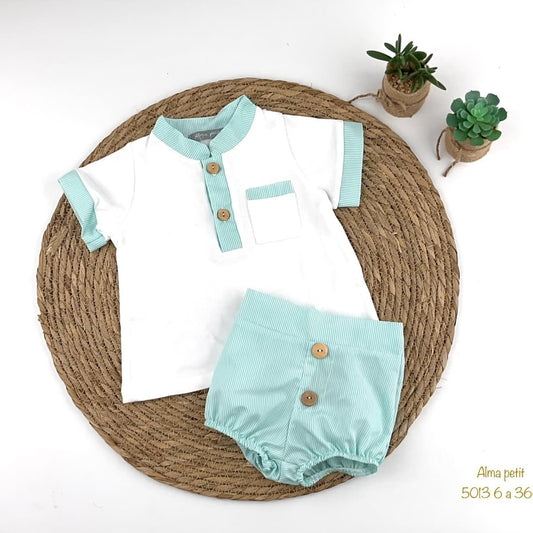 Conjunto bebé niño rayas camiseta y pantalón corto – Alma Petit 622005013