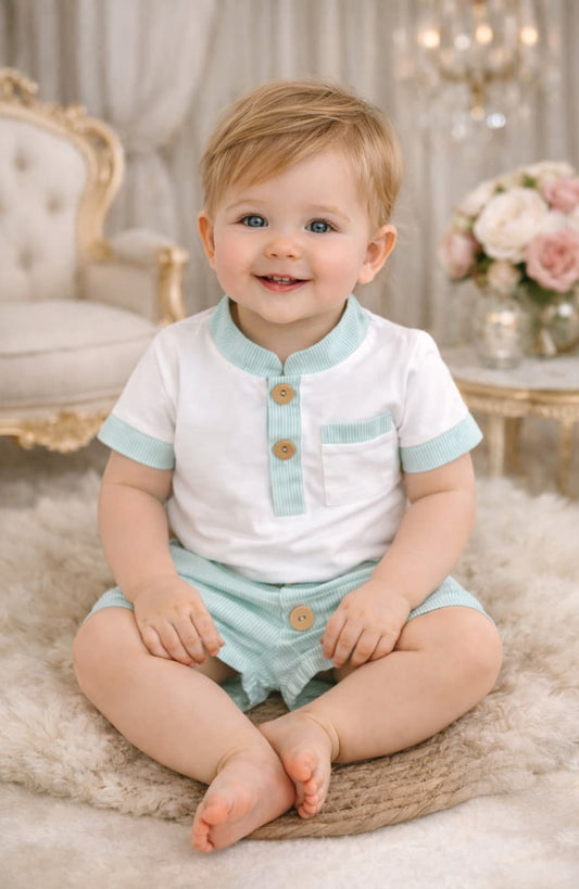 Conjunto bebé niño rayas camiseta y pantalón corto – Alma Petit 622005013