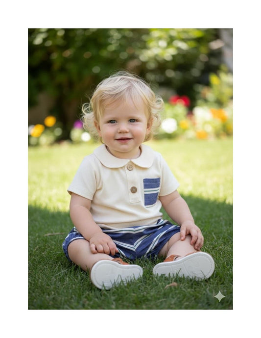 Conjunto bebé niño Polo piqué y pantalón rayas Alma Petit 622005025