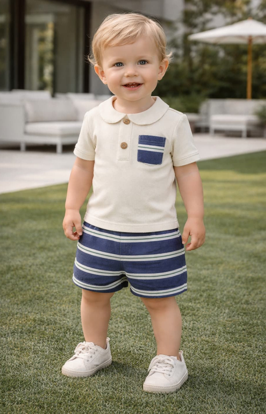 Conjunto bebé niño Polo piqué y pantalón rayas Alma Petit 622005025