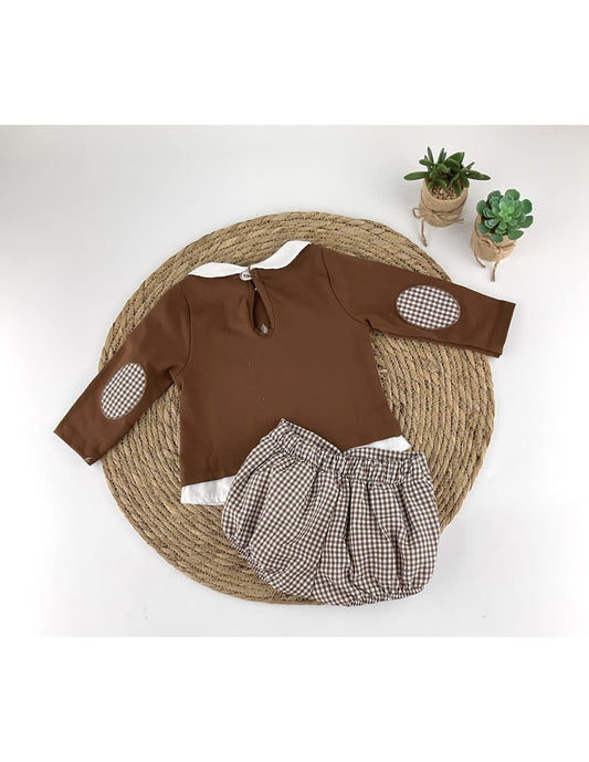Alma Petit 522107005 Conjunto Vichi para bebé menino T-shirt castanha e calças xadrez 