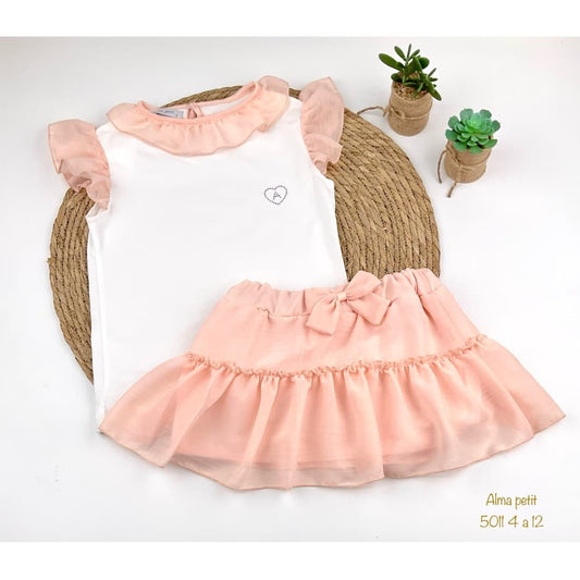 Conjunto niña elegante camiseta y falda con brillo – Alma Petit 622006022