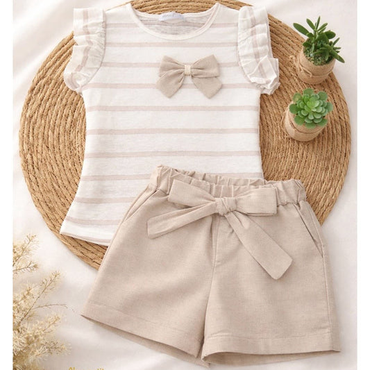 Conjunto niña rayas camiseta y short lino – Alma Petit 622005007