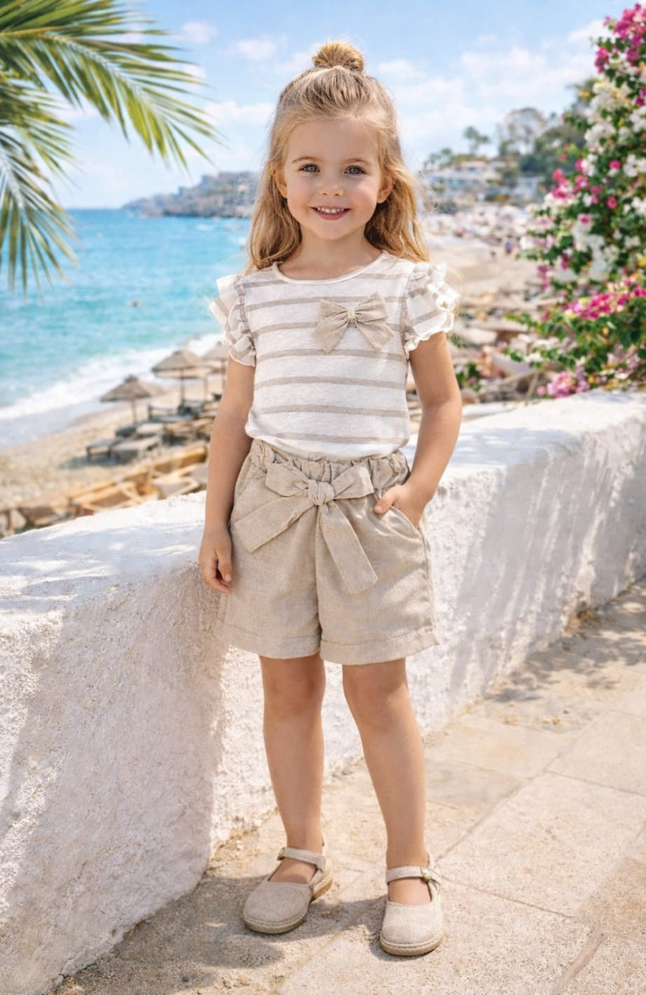 Conjunto niña rayas camiseta y short lino – Alma Petit 622005007