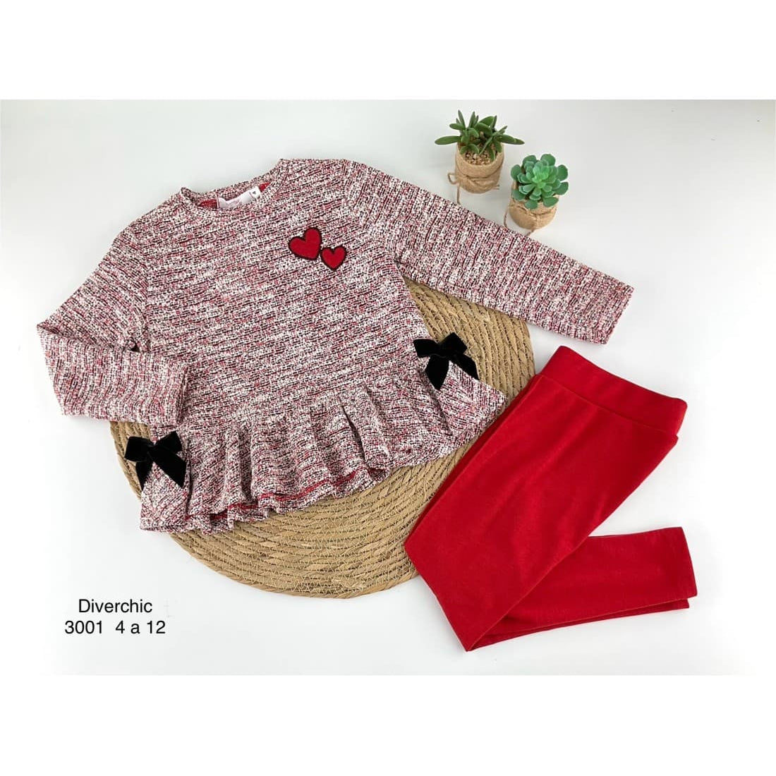 Conjunto niña Diverchic Brilli con volantes y leggings granate 3001