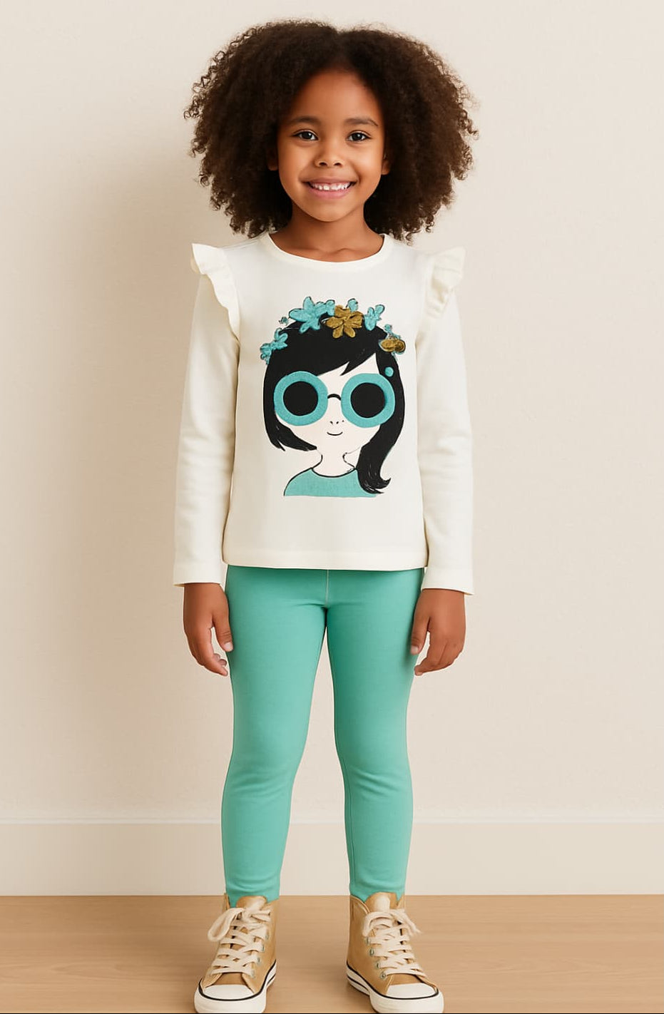 Conjunto Cala Kids Morenita menina com t-shirt verde água e leggings 5222100006 
