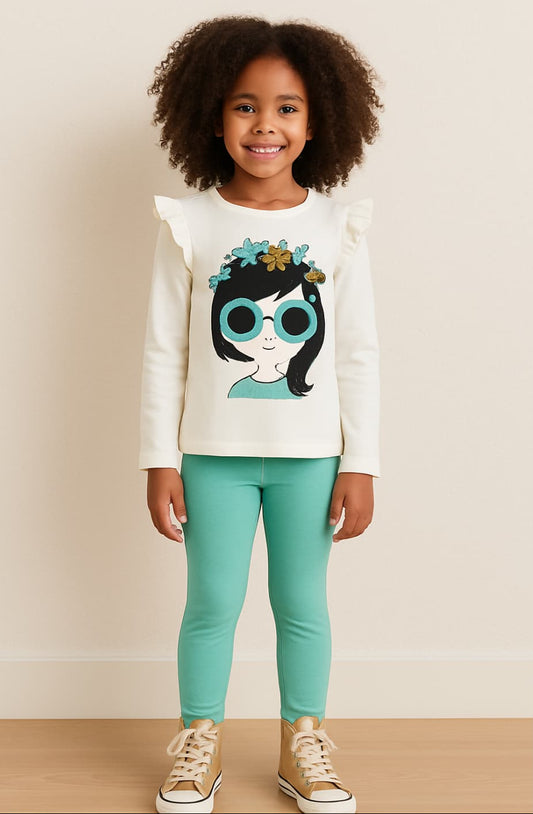 Ensemble fille Cala Kids Morenita avec t-shirt vert aqua et leggings 5222100006 