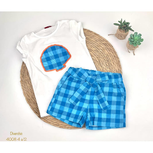 Conjunto niña con concha Diverchic 622004008 – Fresco, veraniego y cómodo 🐚💙