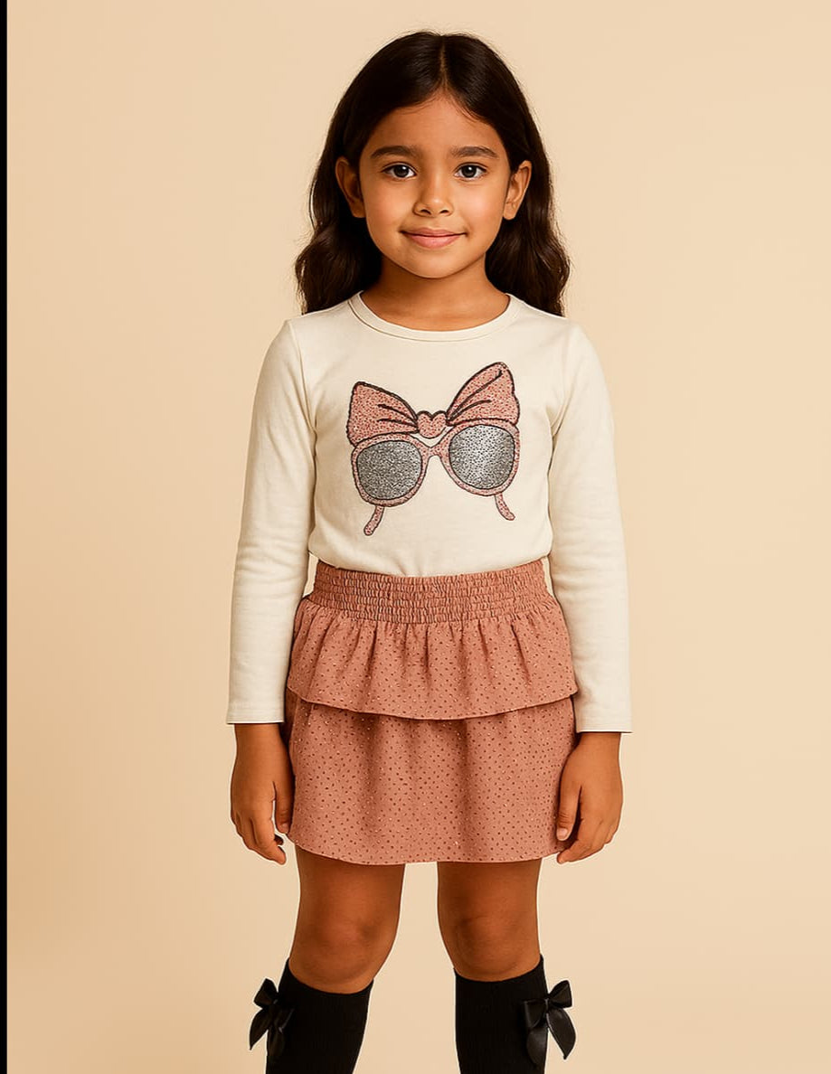 Conjunto Alma Petit menina, saia, maquilhagem e t-shirt com óculos 7024 