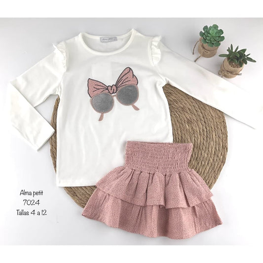 Conjunto niña Alma Petit falda maquillaje y camiseta gafas 7024