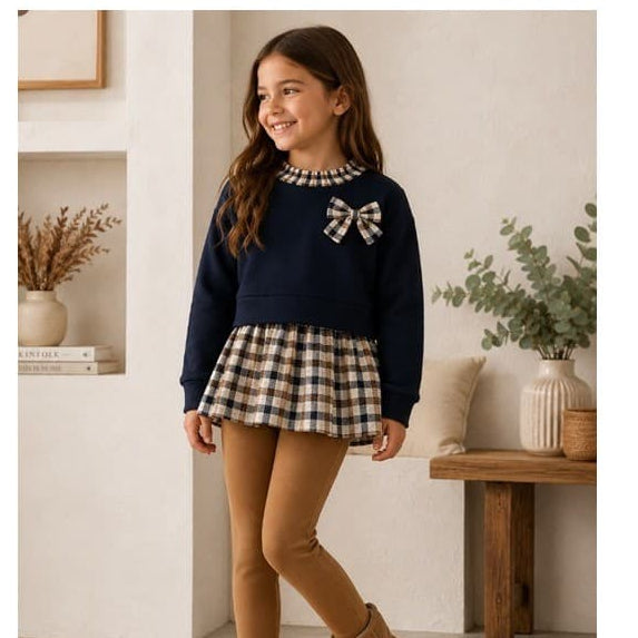 Conjunto niña con sudadera y leggings de cuadros | Alma Petit 622108013