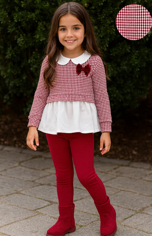 Ensemble bébé fille Diverchic 522103012 : sweat-shirt rose à fleurs et leggings à carreaux 