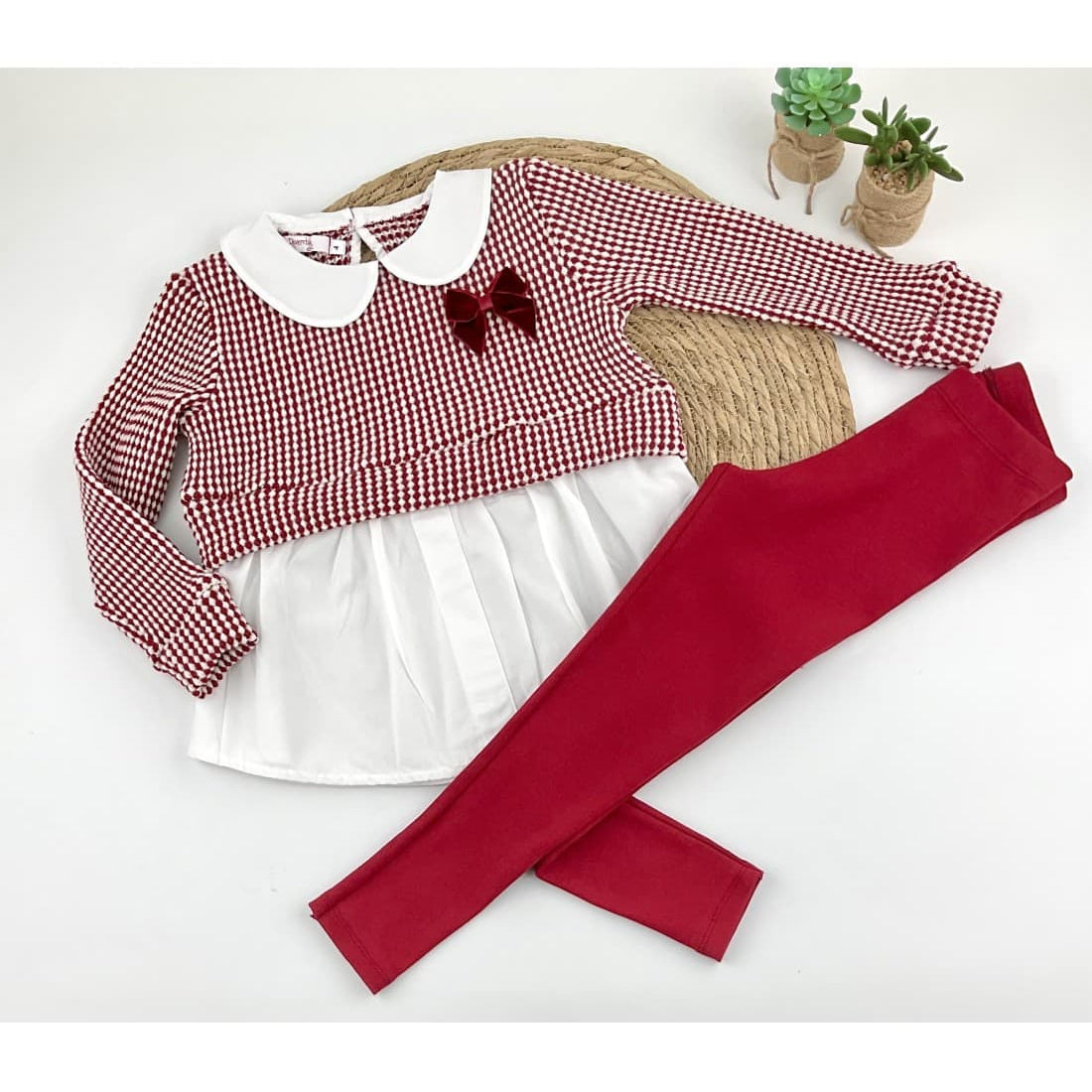 Ensemble bébé fille Diverchic 522103012 : sweat-shirt rose à fleurs et leggings à carreaux 