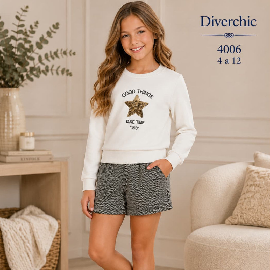Ensemble fille Diverchic Brilli avec volants et leggings marron 3001 