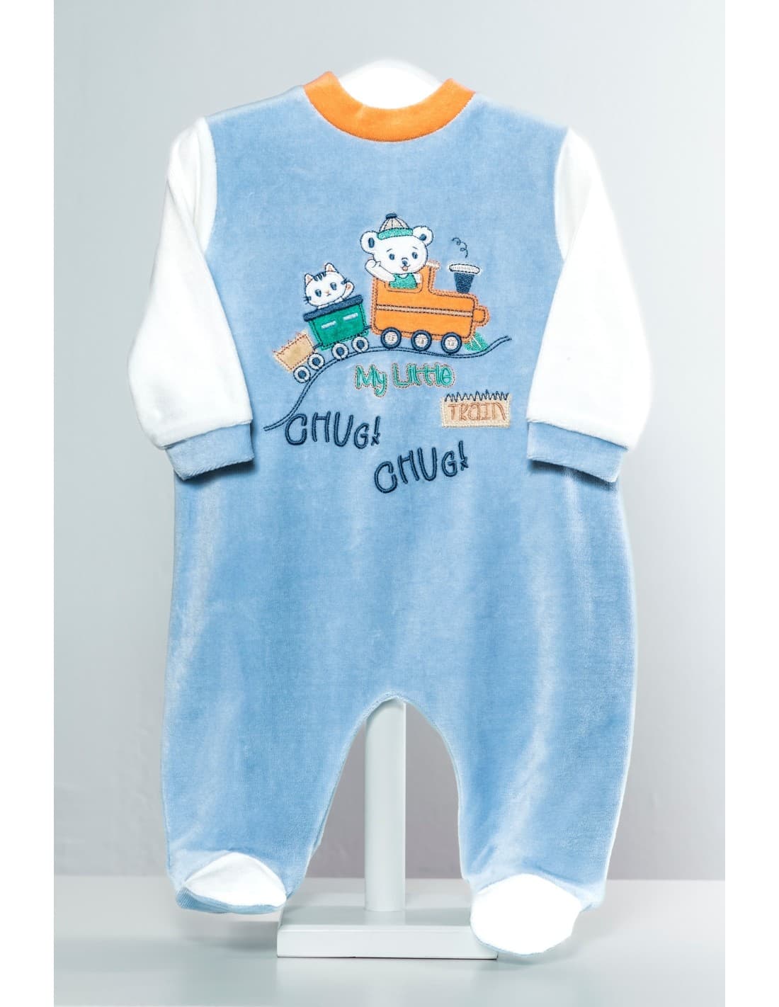 Pelele bebé niño tundosado trenecito Kinanit 521100007 Suave, calentito y divertido