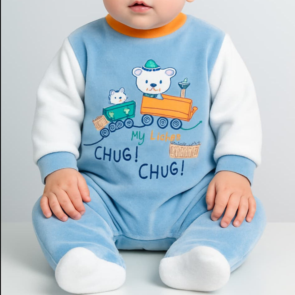 Pelele bebé niño tundosado trenecito Kinanit 521100007 Suave, calentito y divertido