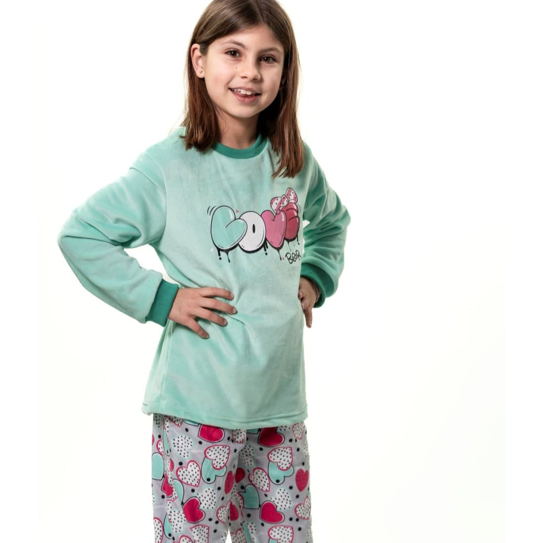 Pijama de mulher Kinanit 525100454 de elastano macio com estampado de coração