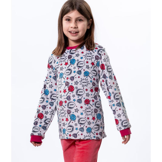 Pijama de mulher Kinanit 525100454 com estampado de banda desenhada colorida e elastano