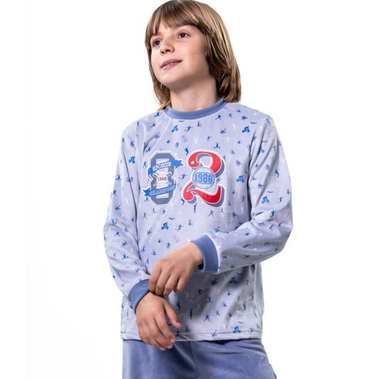 Pijama infantil Kinanit 525100355 azul spandex com estampado desportivo para menino