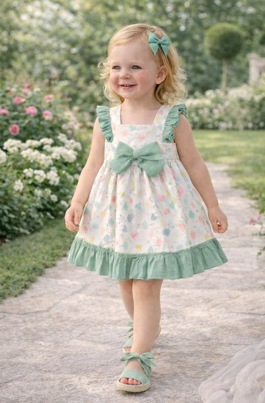 Vestido niña corazones con bambula verde – Alma Petit 622005003