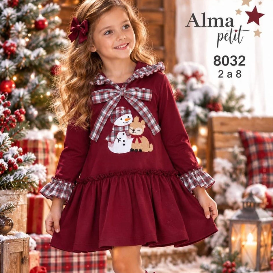 Vestido navideño para niña con capucha y falda con vuelo Alma Petit (Ref. 622108040)