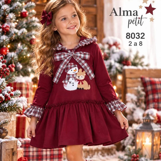 Vestido navideño para niña con capucha y falda con vuelo Alma Petit (Ref. 622108040)