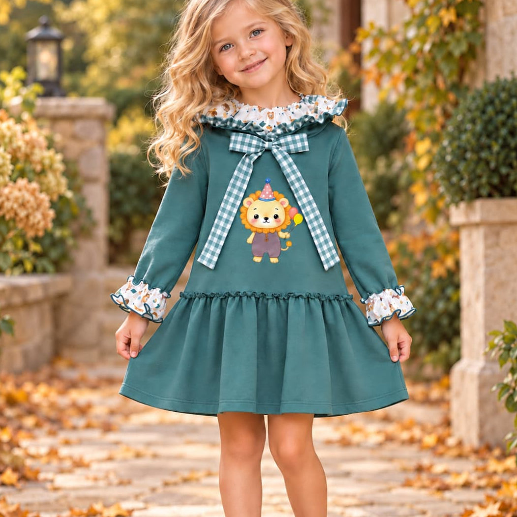 Vestido de bebé niña en micropana burdeos con estampado floral campestre y cuello volante Alma Petit Referencia 622108032 (Modelo 8032)