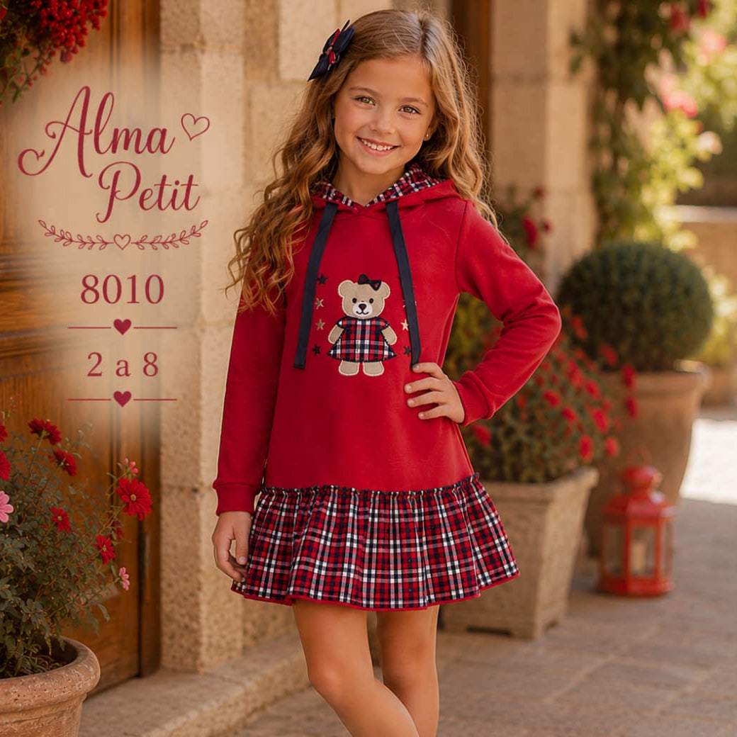 Vestido niña con capucha y falda de cuadros | Alma Petit 622108010