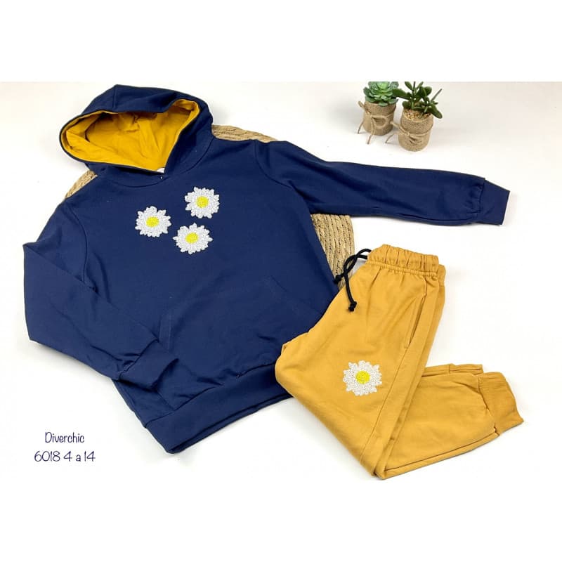 Diverchic Daisies Conjunto de 2 peças para menina Ref. 222106018 Sweatshirt com capuz e calças a condizer
