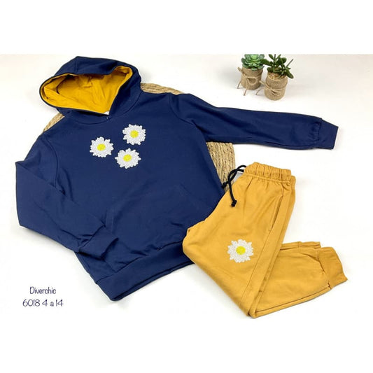 Chándal Niña Diverchic Margaritas 2 Piezas Ref. 222106018 Sudadera con Capucha y Pantalón a Juego