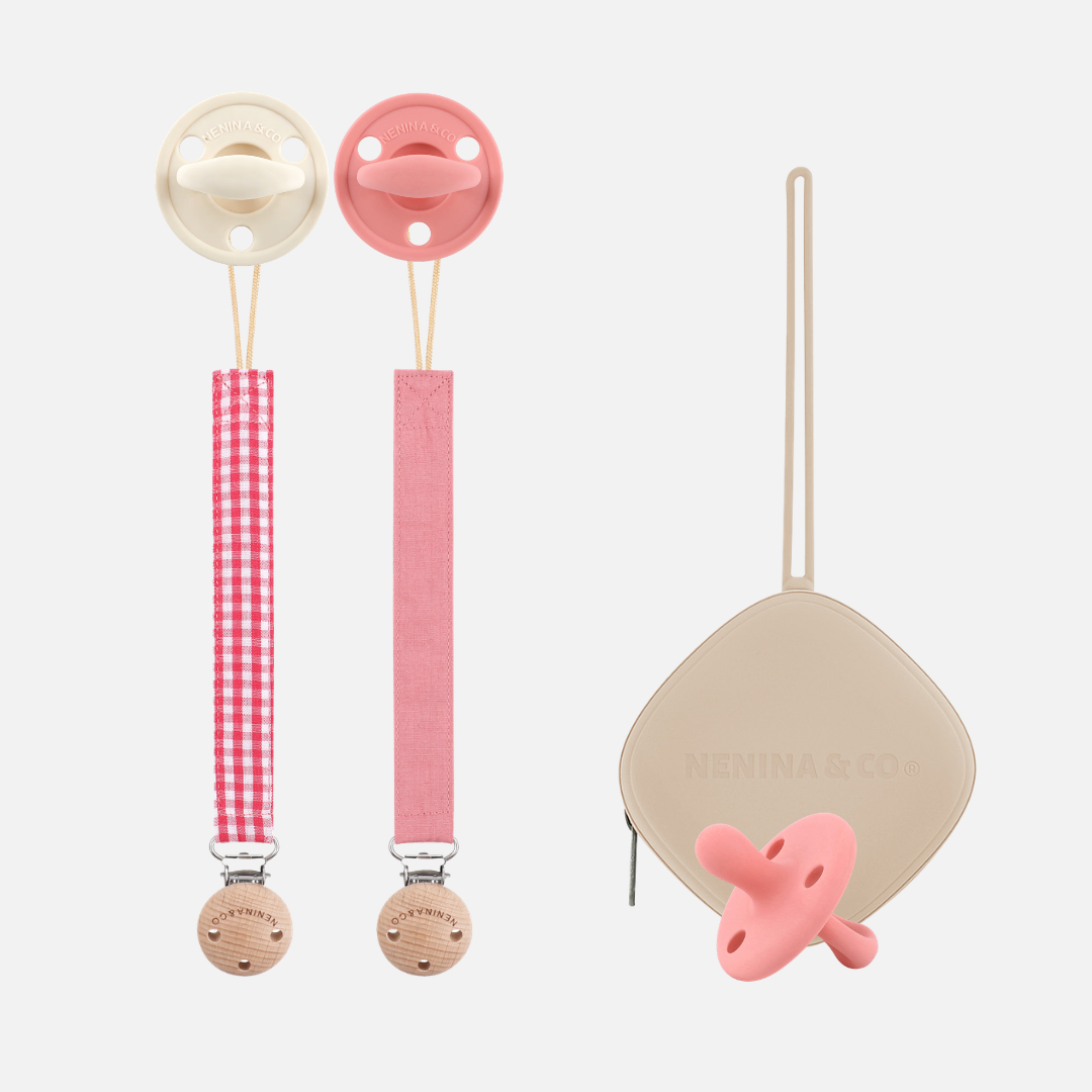 Kit Nenina & Co Rosa pálido + Rosa| 2 Chupetes + 2 Chupeteros + Guardachupete