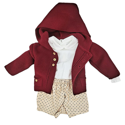 Conjunto tres piezas para bebé granate lunares BABY FERR (3 A 36 MESES) 23365