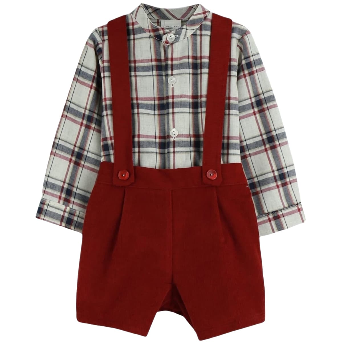 Conjunto pinocho granate para bebé camisa de cuadros BABY FERR 24353