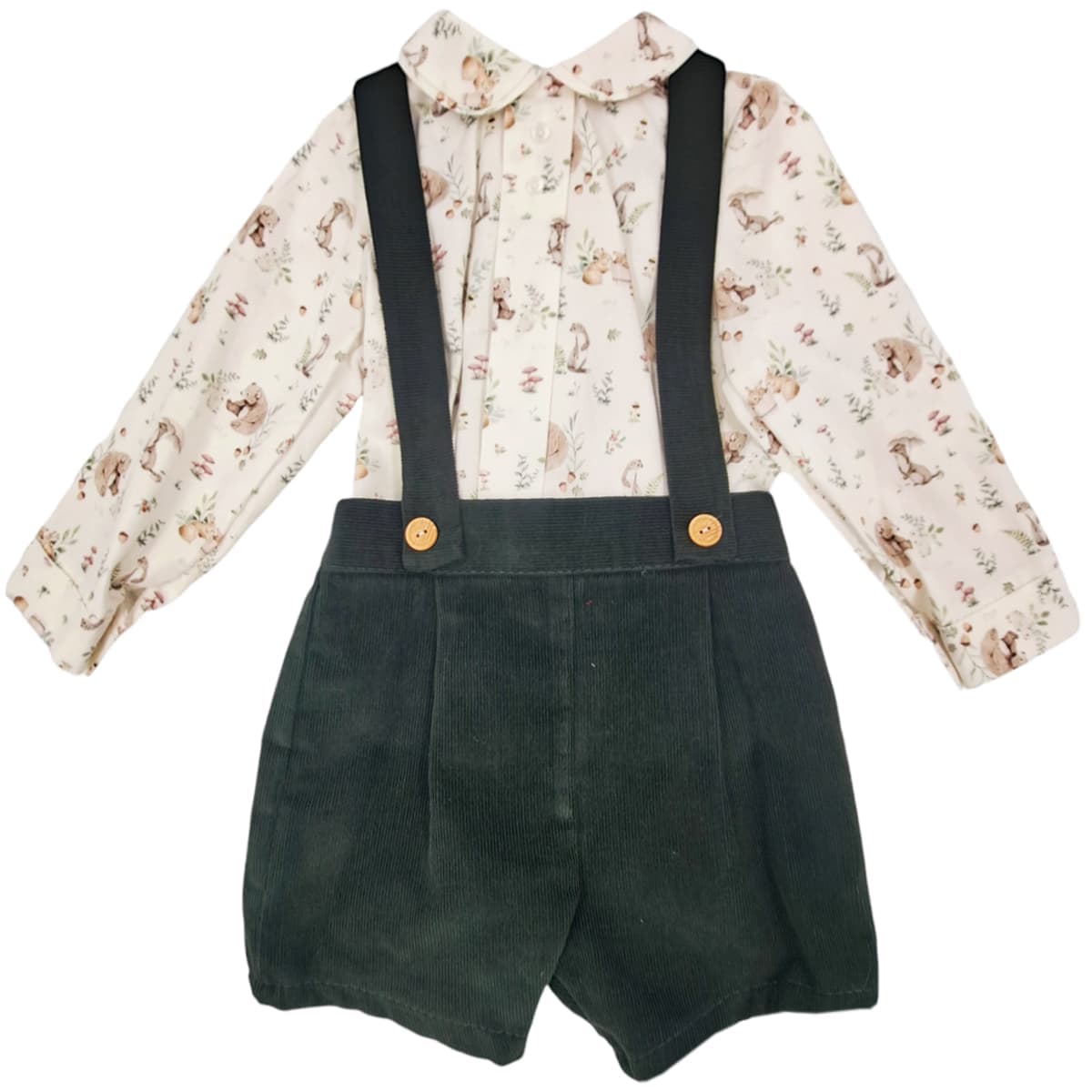 Ensemble bébé et enfant Pinocchio avec chemise verte et pantalon à bretelles à carreaux Baby-Ferr 25372 (6 mois à 5 ans)