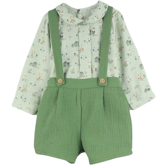 Ensemble bébé et enfant Pinocchio avec chemise verte et pantalon à bretelles à carreaux Baby-Ferr 25372 (6 mois à 5 ans)