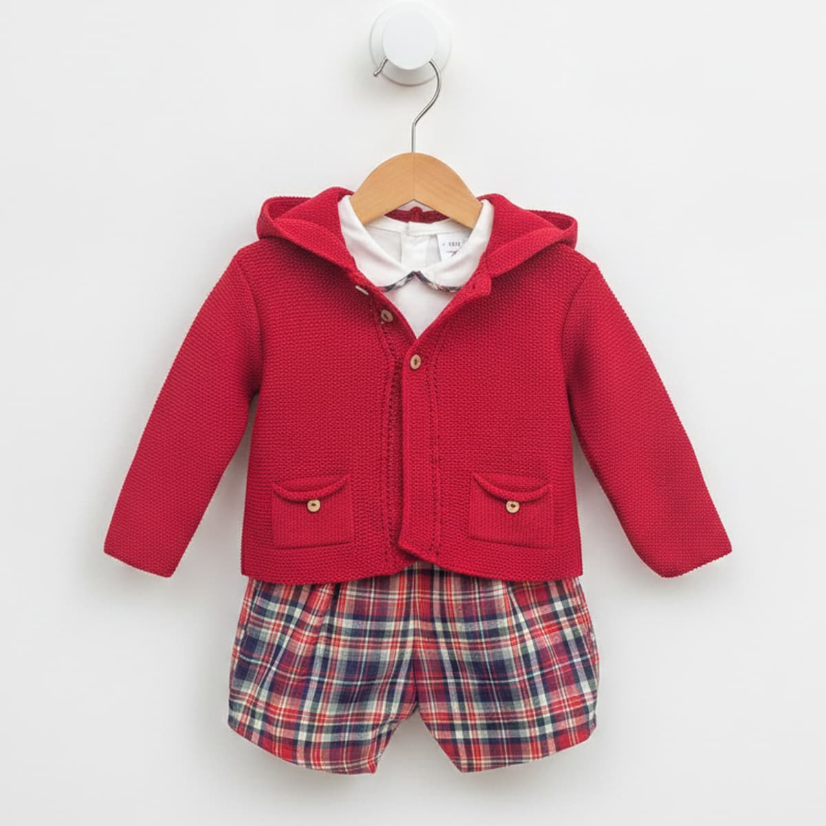Conjunto tres piezas para bebé rojo cuadros BABY FERR 24373