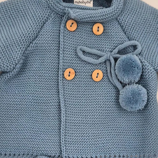 Conjunto de primera puesta para bebé azul petróleo con chaqueta, cubrepañal y capota Lana 100% acrílica Mybabychic 2456