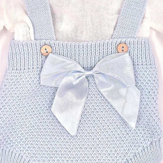 Conjunto de primera puesta celeste con cubrepañal y lazo Lana 100% acrílica MyBabyChic 2480
